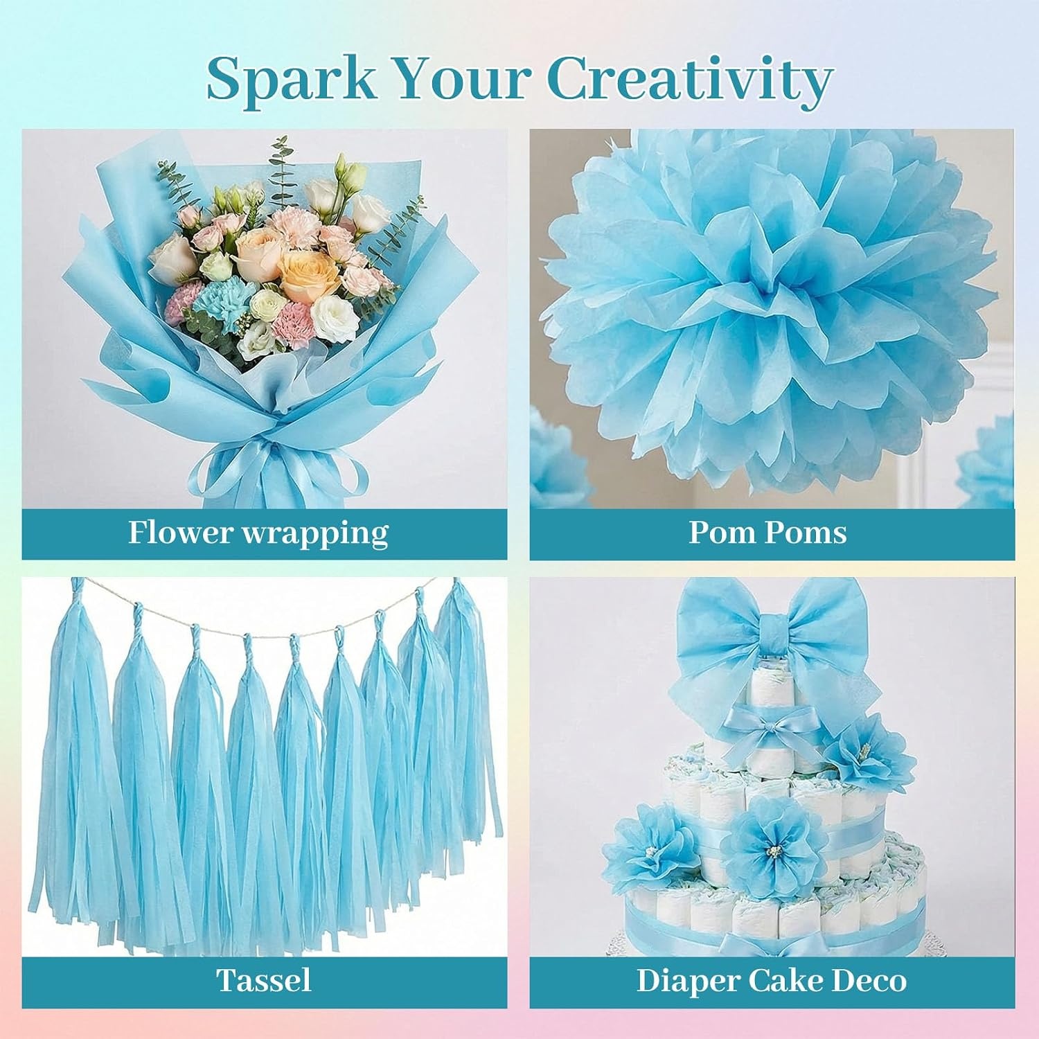 image:imageShindel Light Blue Tissue Paper 120 Sheets 20 X 14 inch for Gift BagsBlue