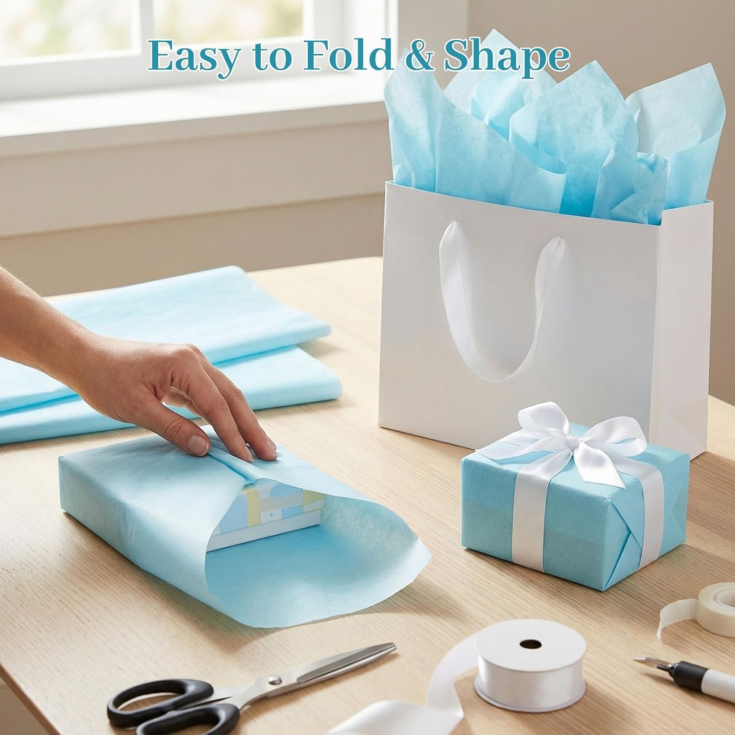 image:imageShindel Light Blue Tissue Paper 120 Sheets 20 X 14 inch for Gift BagsBlue