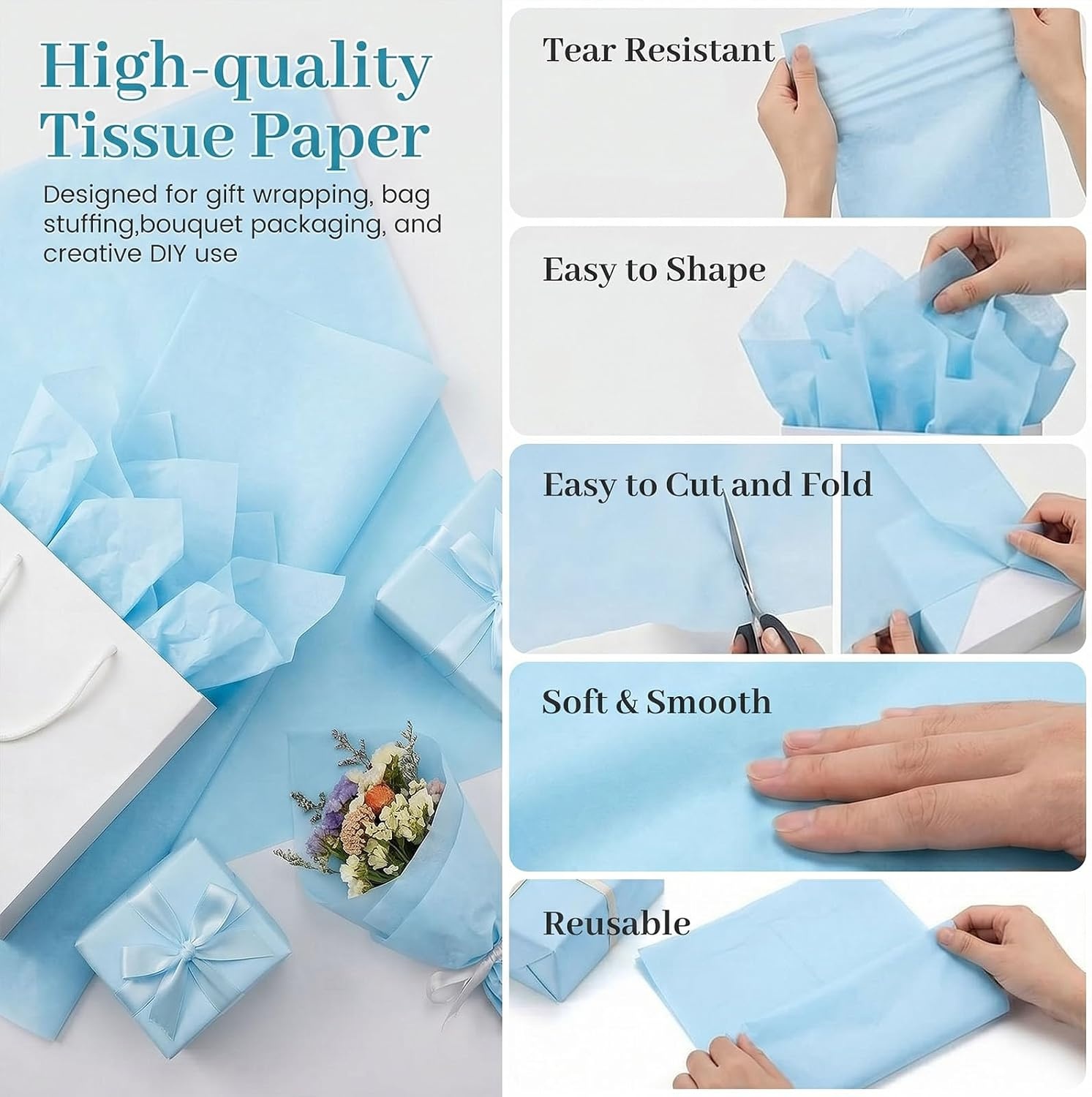 image:imageShindel Light Blue Tissue Paper 120 Sheets 20 X 14 inch for Gift BagsBlue