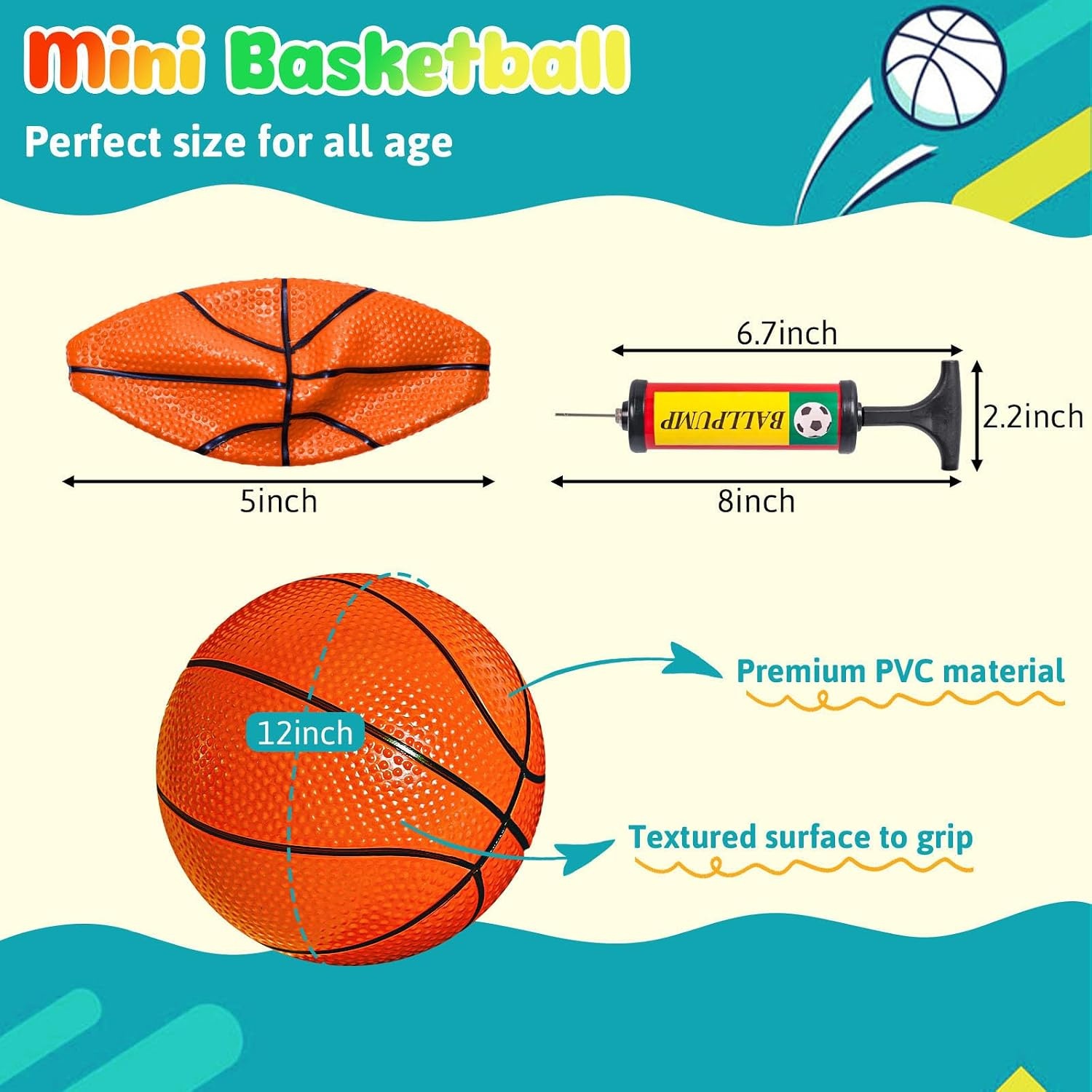 image:imageShindel Mini Basketball Set 12PCS 63 Inches Basketballs with Pump Perfect for Birthday Gifts Pool Indoor amp Outdoor Play
