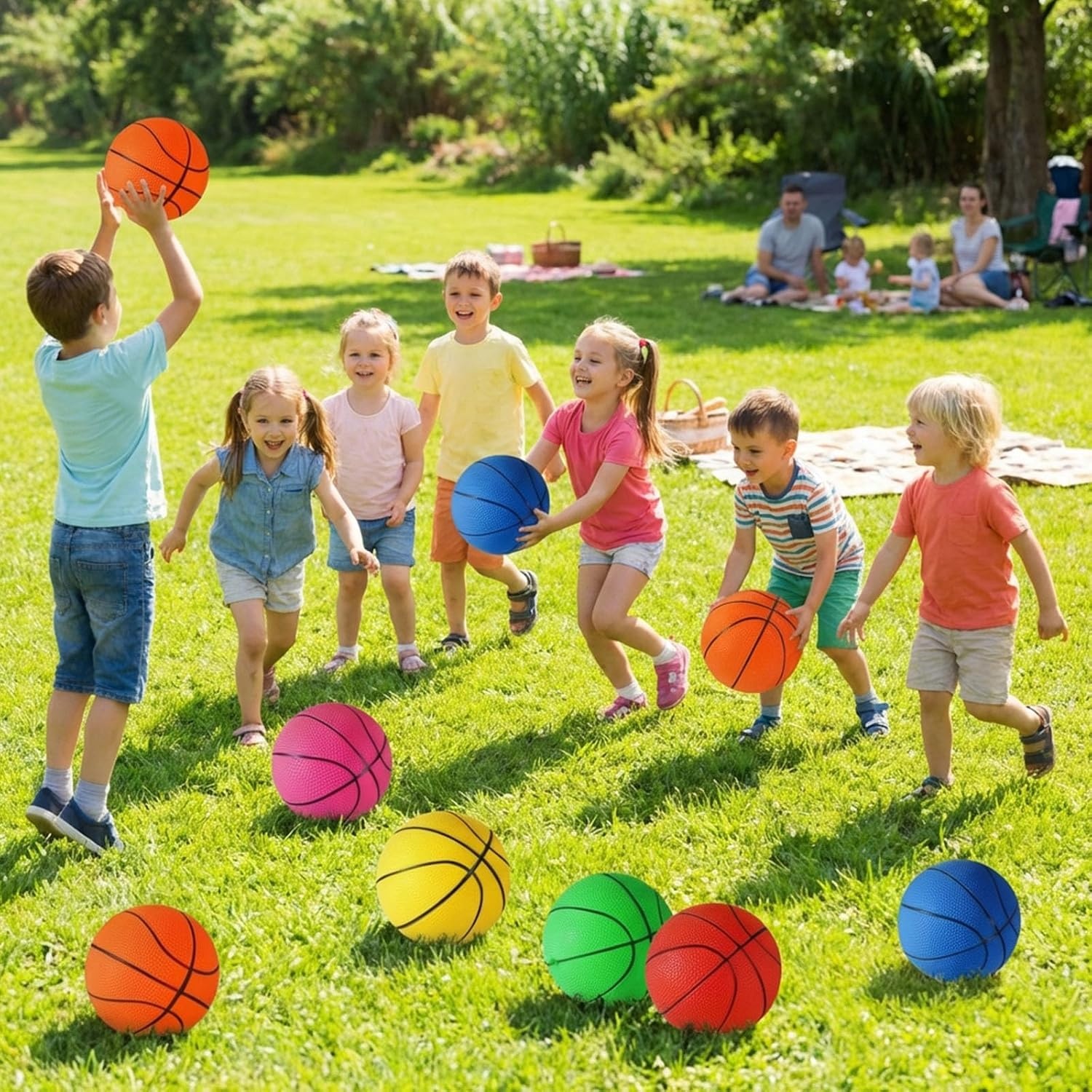 image:imageShindel Mini Basketball Set 12PCS 63 Inches Basketballs with Pump Perfect for Birthday Gifts Pool Indoor amp Outdoor Play