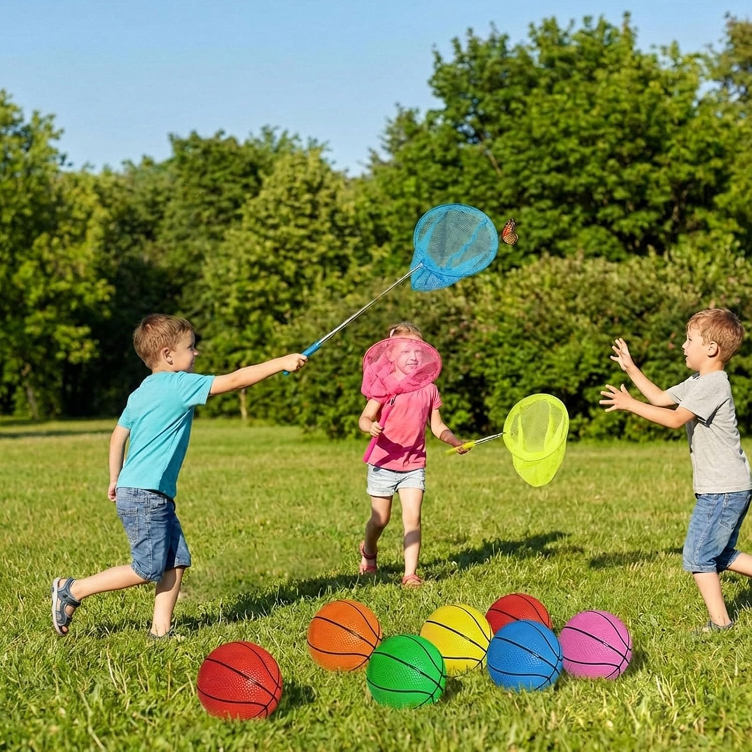 image:imageShindel Mini Basketball amp Bug Catcher Set 6PCS Mini Basketballs with Pump 6PCS Telescopic Butterfly Nets Perfect for Outdoor Fun Science Projects amp Active Play