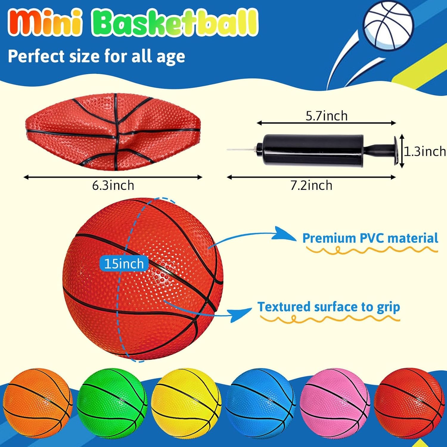 image:imageShindel Mini Basketball amp Giant Inflatable Soccer Ball Set 6PCS Mini Basketballs with Pump 27Inch Inflatable Soccer Ball Perfect for Pool Outdoor Sports and Birthday Parties