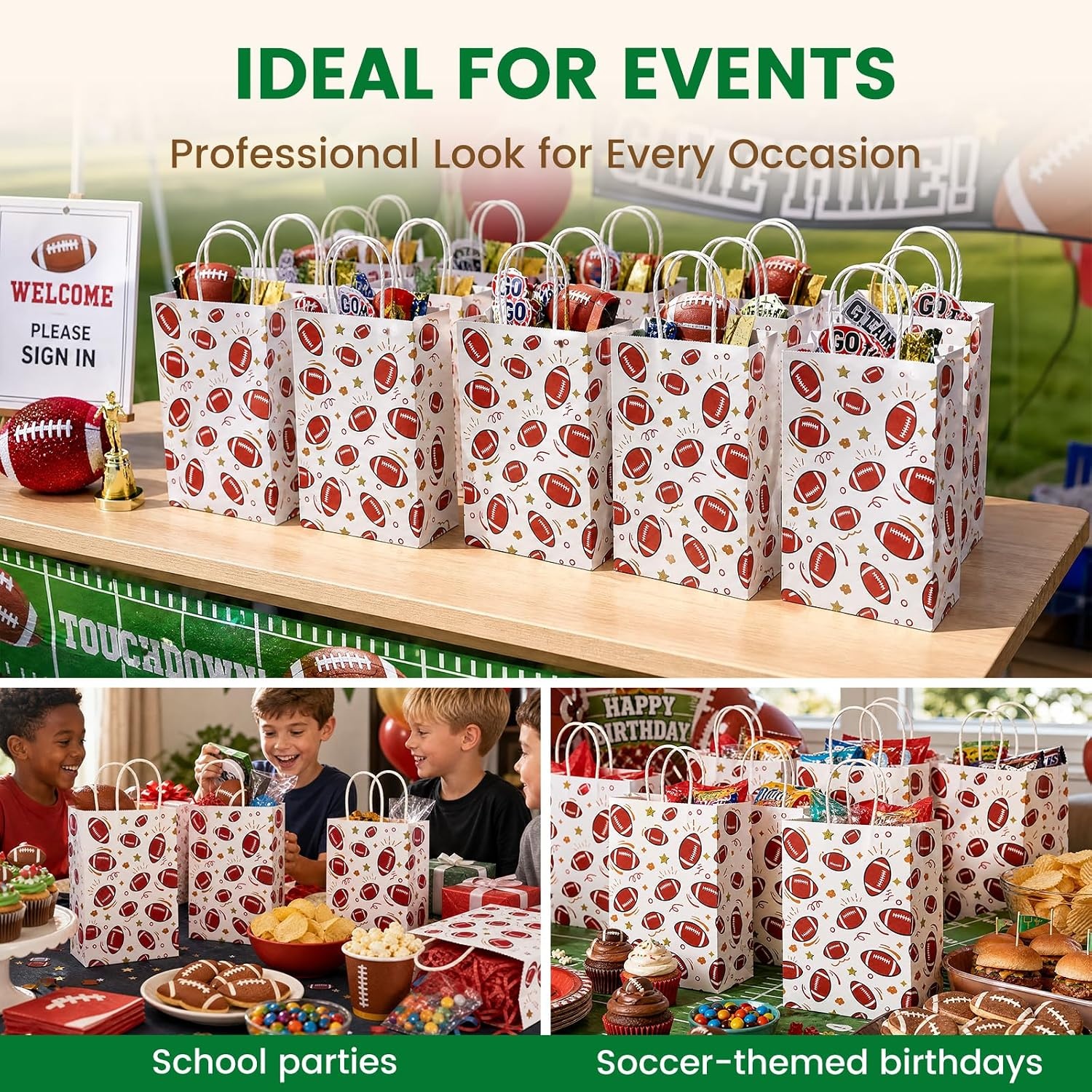 image:imageShindel Soccer Goodie Bags with Handles 16 Pack 55 X 28 X 8 inchBrownWhite