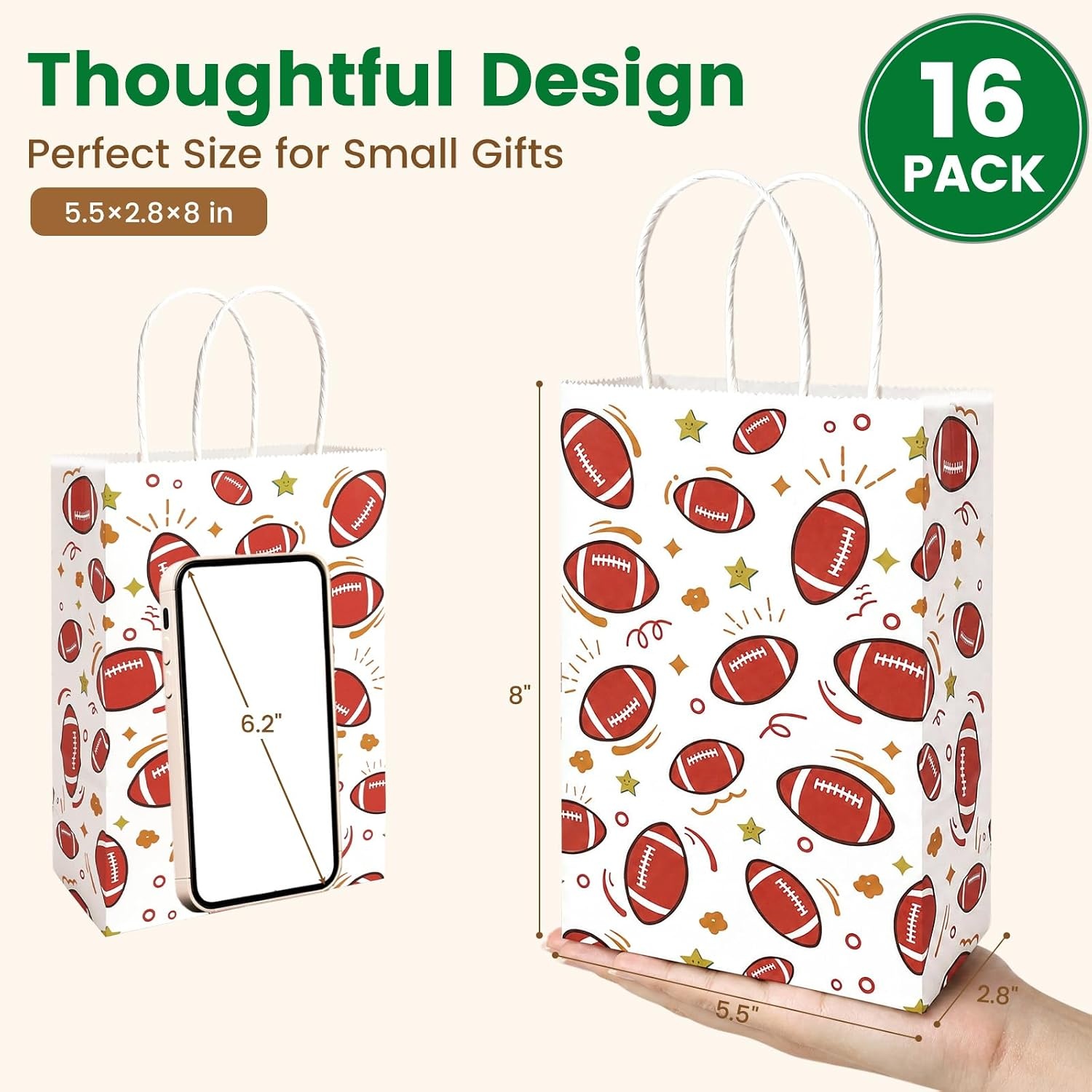 image:imageShindel Soccer Goodie Bags with Handles 16 Pack 55 X 28 X 8 inchBrownWhite
