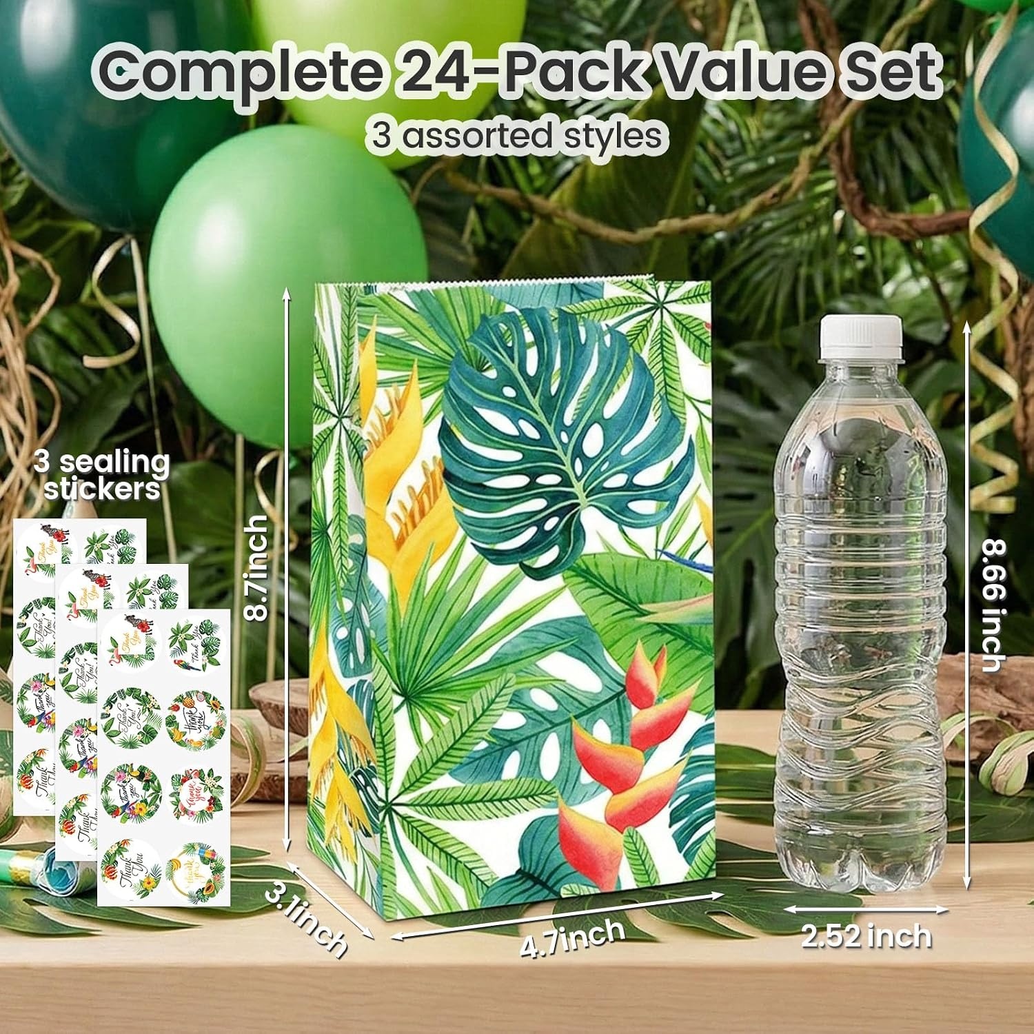 image:imageShindel Tropical Party Favor Bags with Stickers 24 Pack 3 Designs