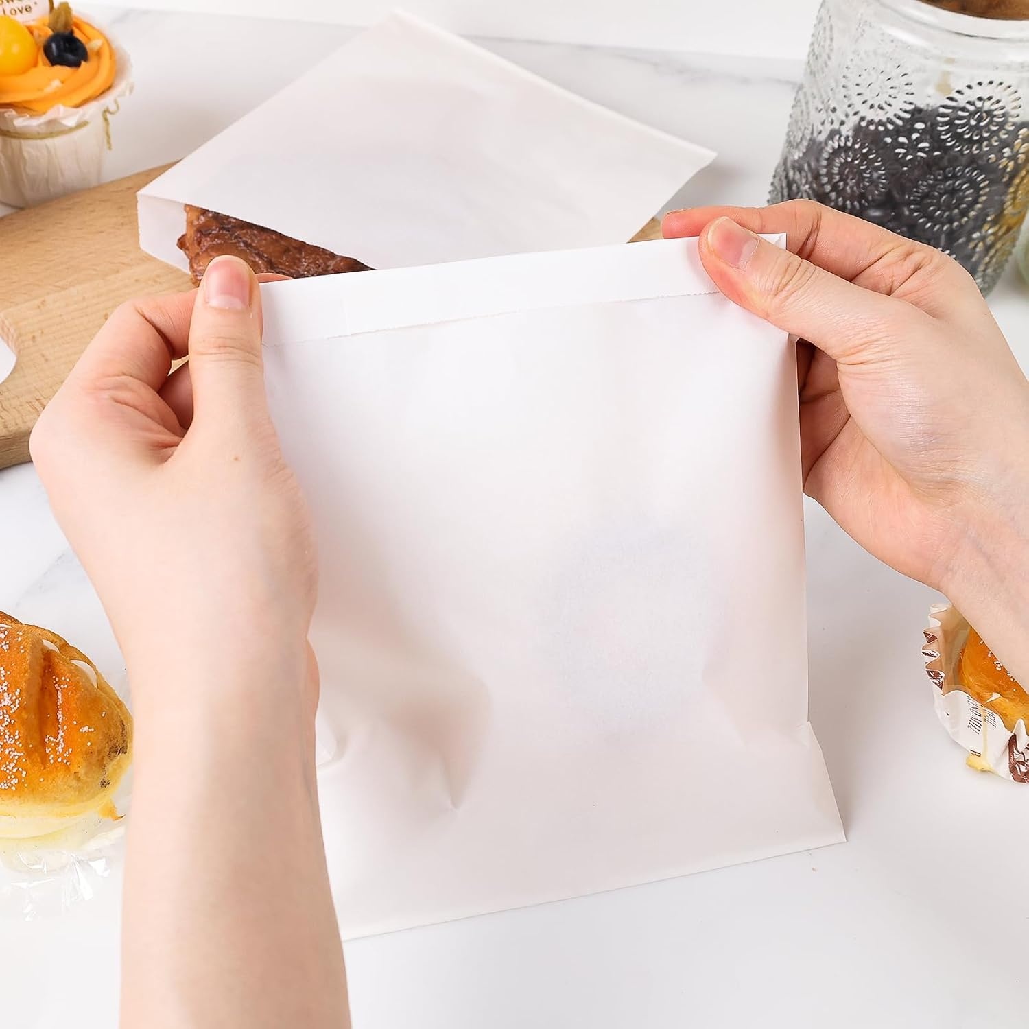 image:imageShindel White Paper Sandwich Bags Greaseproof Snack Bags 100PCSWhite