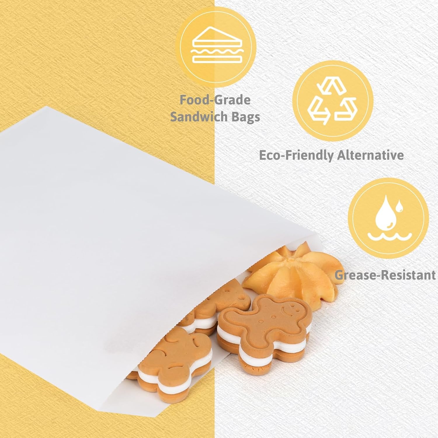 image:imageShindel White Paper Sandwich Bags Greaseproof Snack Bags 100PCSWhite