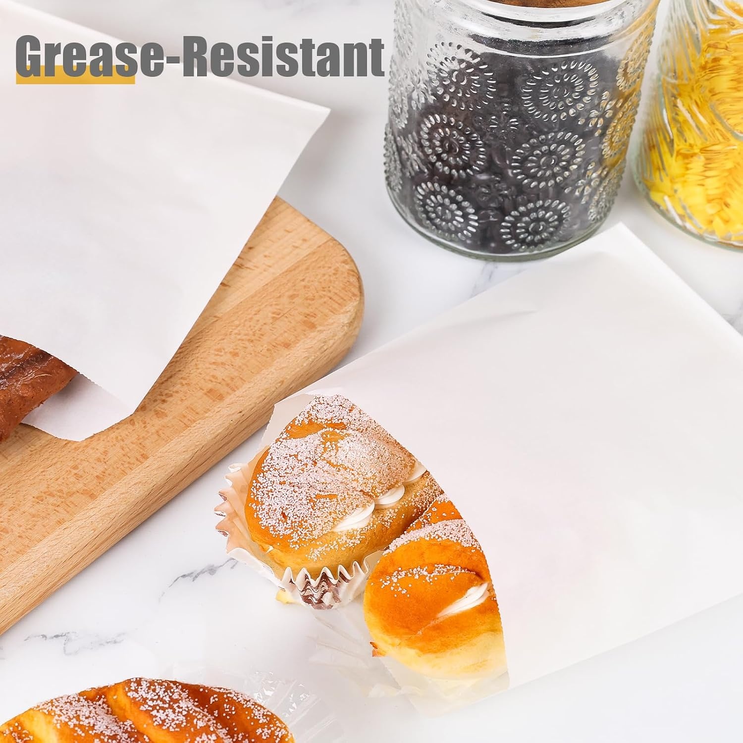 image:imageShindel White Paper Sandwich Bags Greaseproof Snack Bags 100PCSWhite