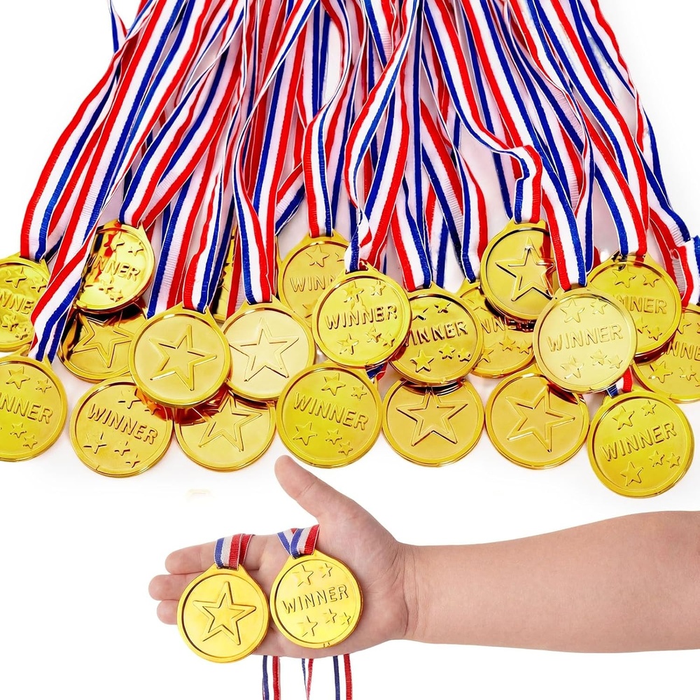 image:imageShindel 24 PCS Gold Medals Winner Award Medals Plastic with Neck Ribbon