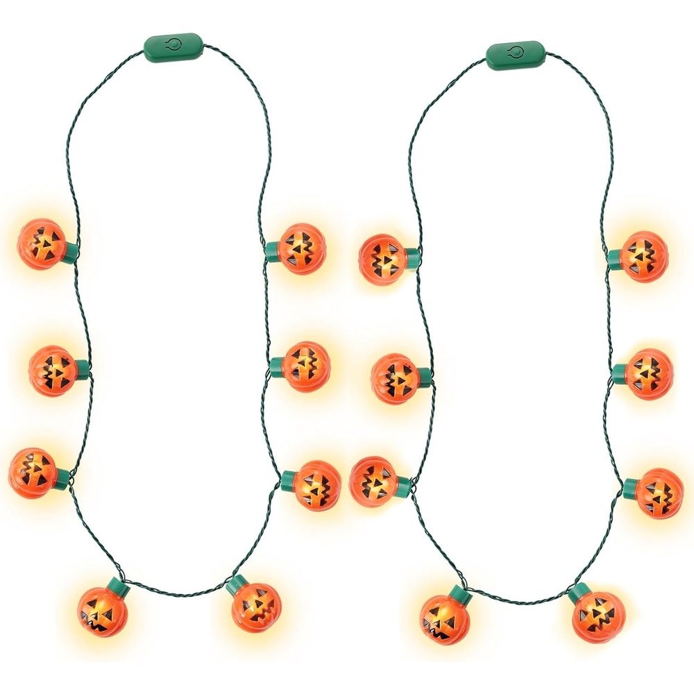 image:imageShindel 2PCS Pumpkin Light Up Necklaces Halloween Lightup Necklace Flashing Costume Supplies for Halloween Party Favors Trick or Treat