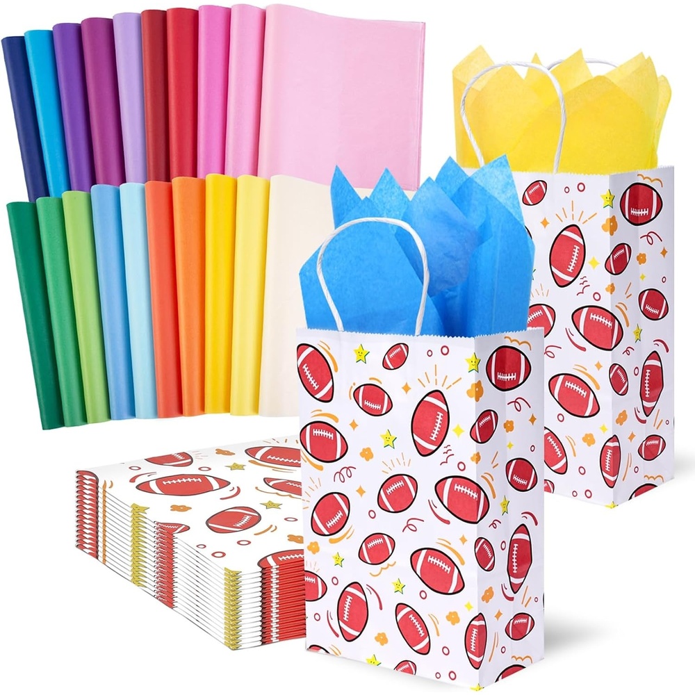 image:imageShindel 330 Sheets Multicolor Tissue Paper 14x10 Inch and 16PCS Football Goodie Bags with Handles Paper Gift Bags 55 x 28 x 8 Inch for Birthday Supplies Baby Shower DIY Crafts Wedding