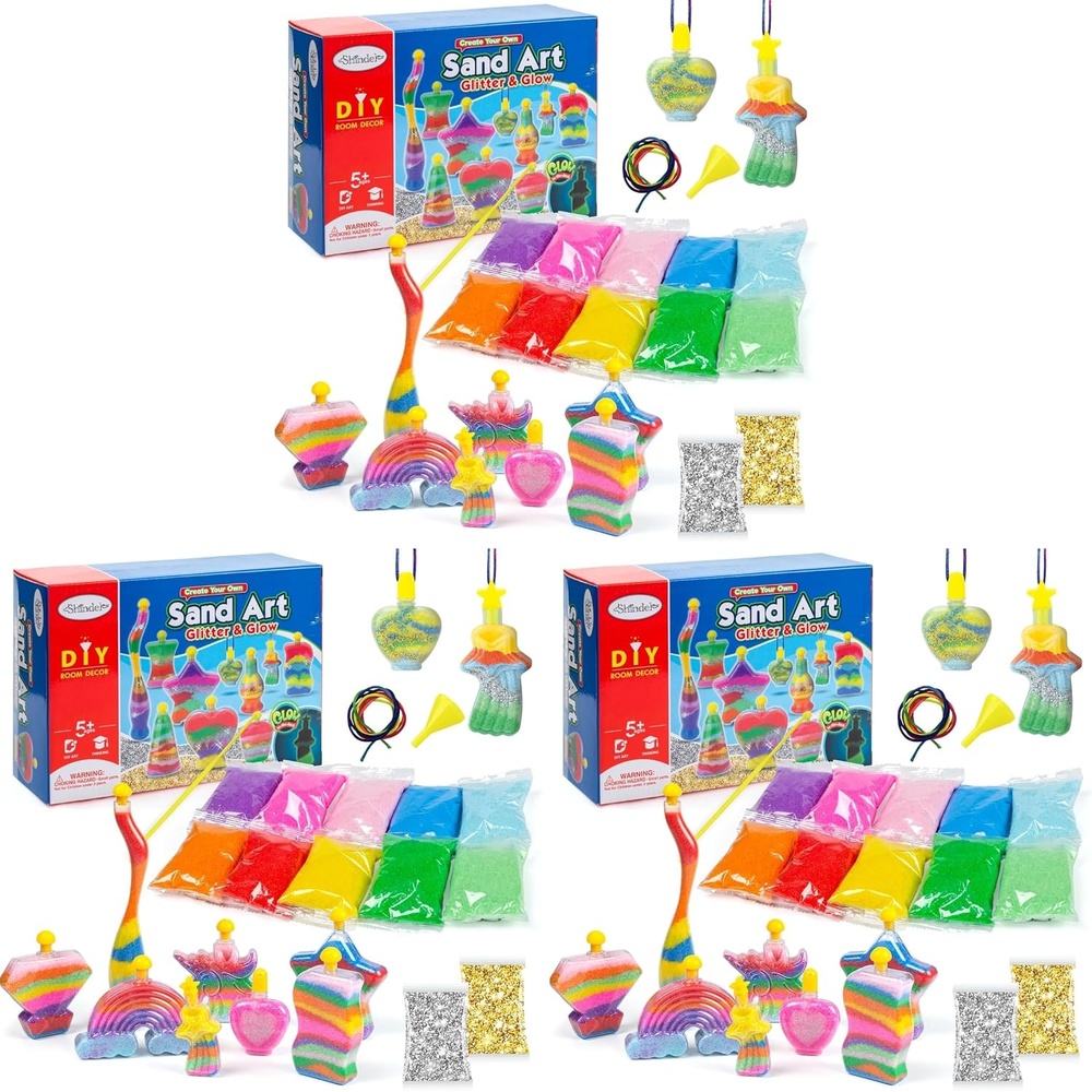 image:imageShindel 36PCS Sand Art Kit with 8 Bottles 10 Colored 2 Glitter Sand BagsMedium Pack of 3