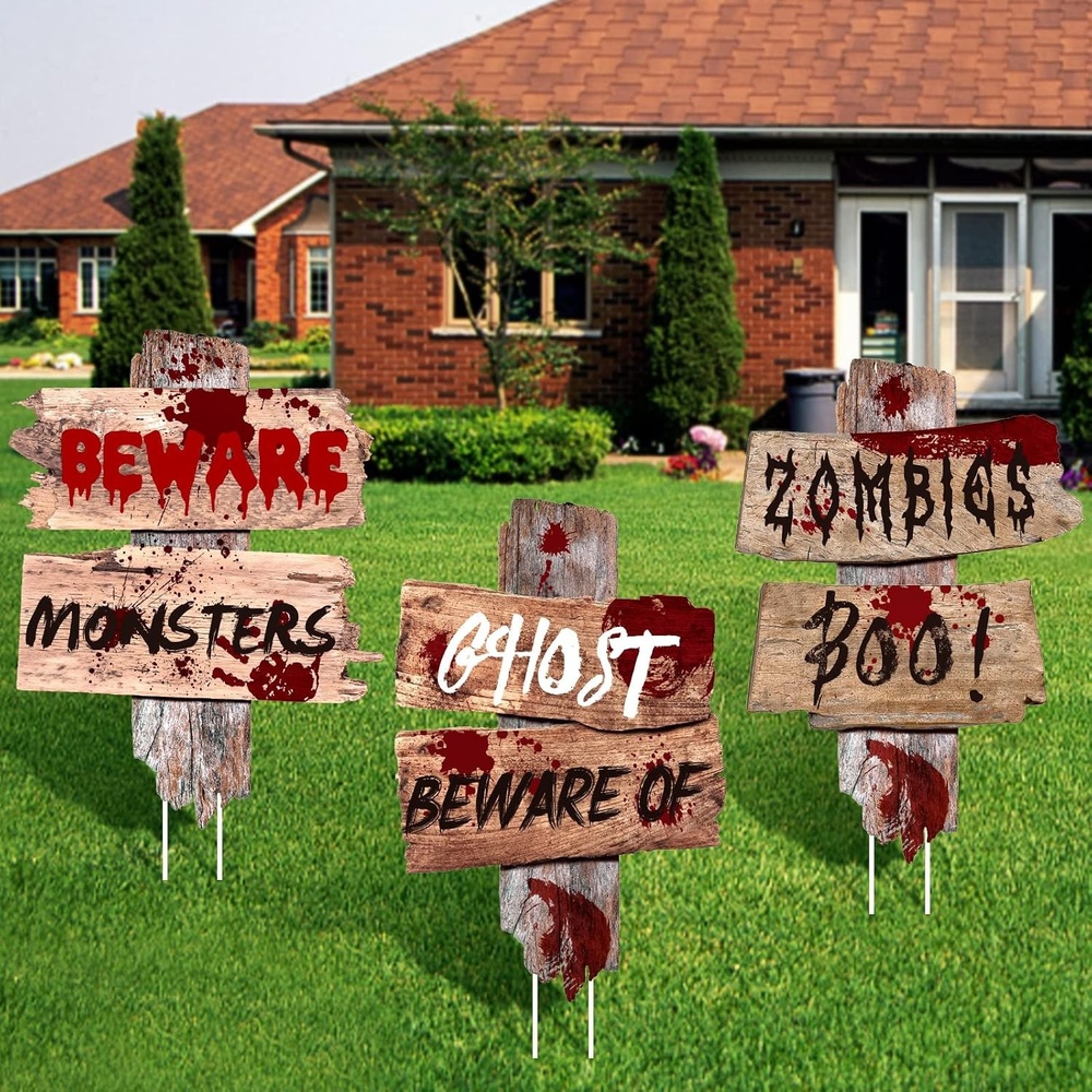 image:imageShindel 3PCS Halloween Yard Signs Halloween Decorations Outdoor Lawn Signs Halloween Yard Stakes Decor Scary Zombie Vampire Graves Holiday Party Supplies