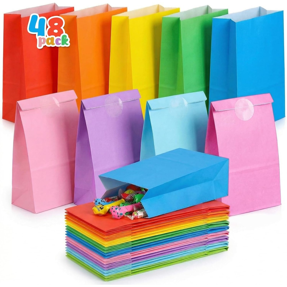 image:imageShindel 48 Pac Colorful Goodie Bags with Stickers paper lunch bags