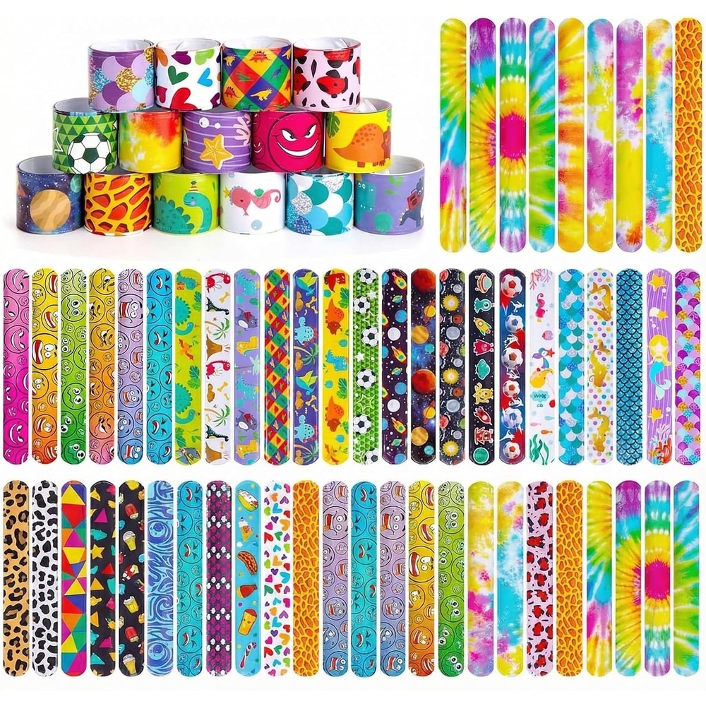 image:imageShindel 96 PCS Slap Bracelets Bulk for Kids 48 Styles Snap BraceletsBulk Slap Bracelets