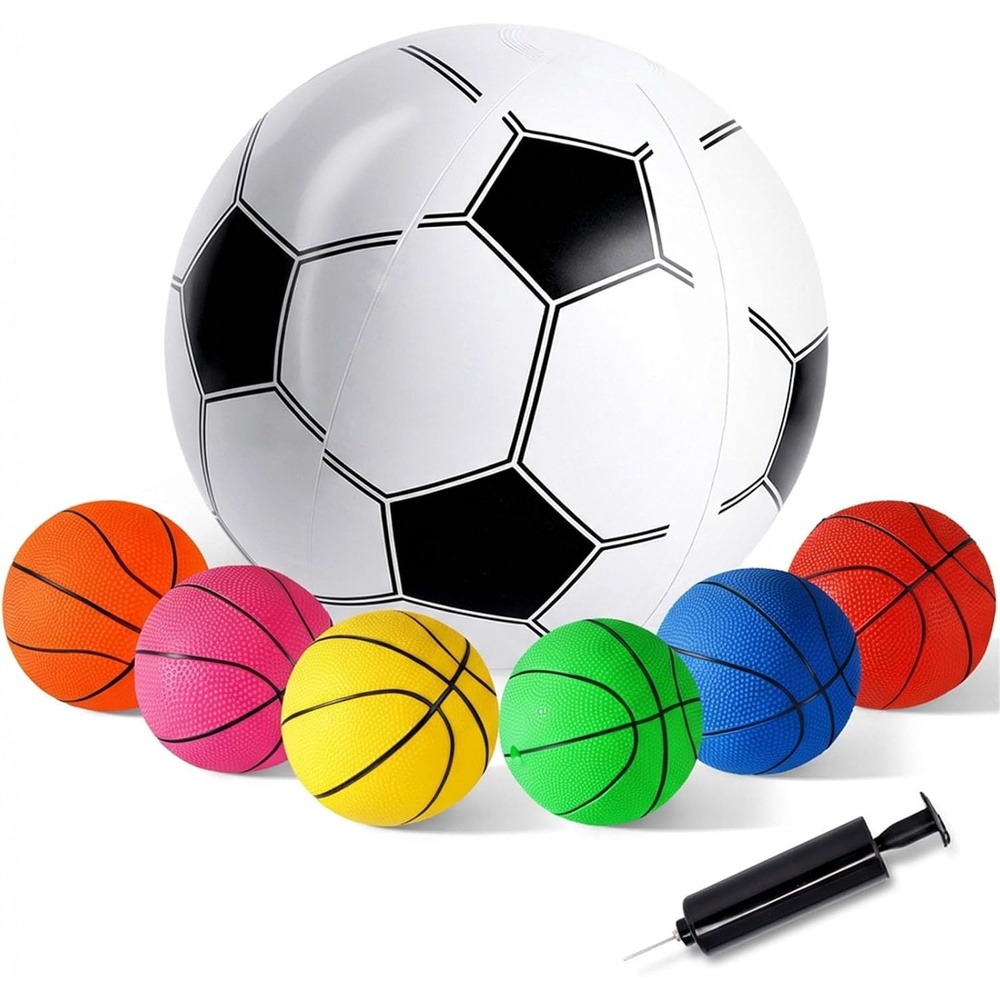 image:imageShindel Mini Basketball amp Giant Inflatable Soccer Ball Set 6PCS Mini Basketballs with Pump 27Inch Inflatable Soccer Ball Perfect for Pool Outdoor Sports and Birthday Parties