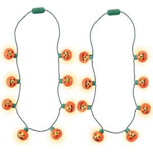 Shindel 2PCS Pumpkin Light Up Necklaces, Halloween Light-up Necklace Flashing Costume Supplies for Halloween Party Favors Trick or Treat