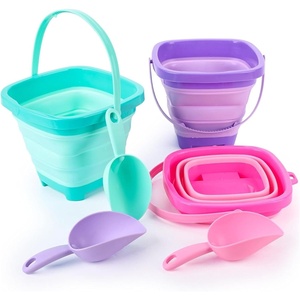 Shindel Collapsible Bucket with Shovels,3 Sets, Multicolor(Purple+green+pink)
