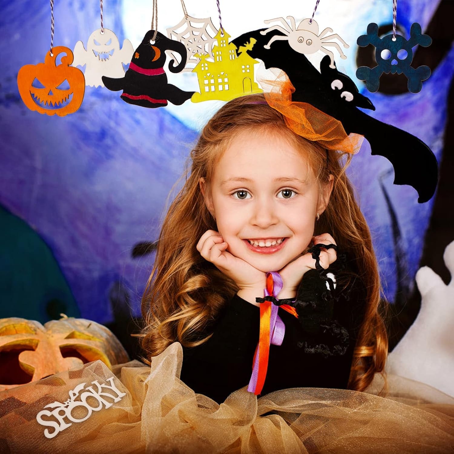 image:imageShindel Halloween Crafts for Kids 72PCS Wooden Halloween Decorations 12 Styles Unfinished Wood Cutouts Wood Ornaments for DIY Gifts Home Office Party Yard Hanging