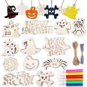 Shindel Halloween Crafts for Kids, 72PCS Wooden Halloween Decorations, 12 Styles Unfinished Wood Cutouts, Wood Ornaments for DIY Gifts Home Office Party Yard Hanging